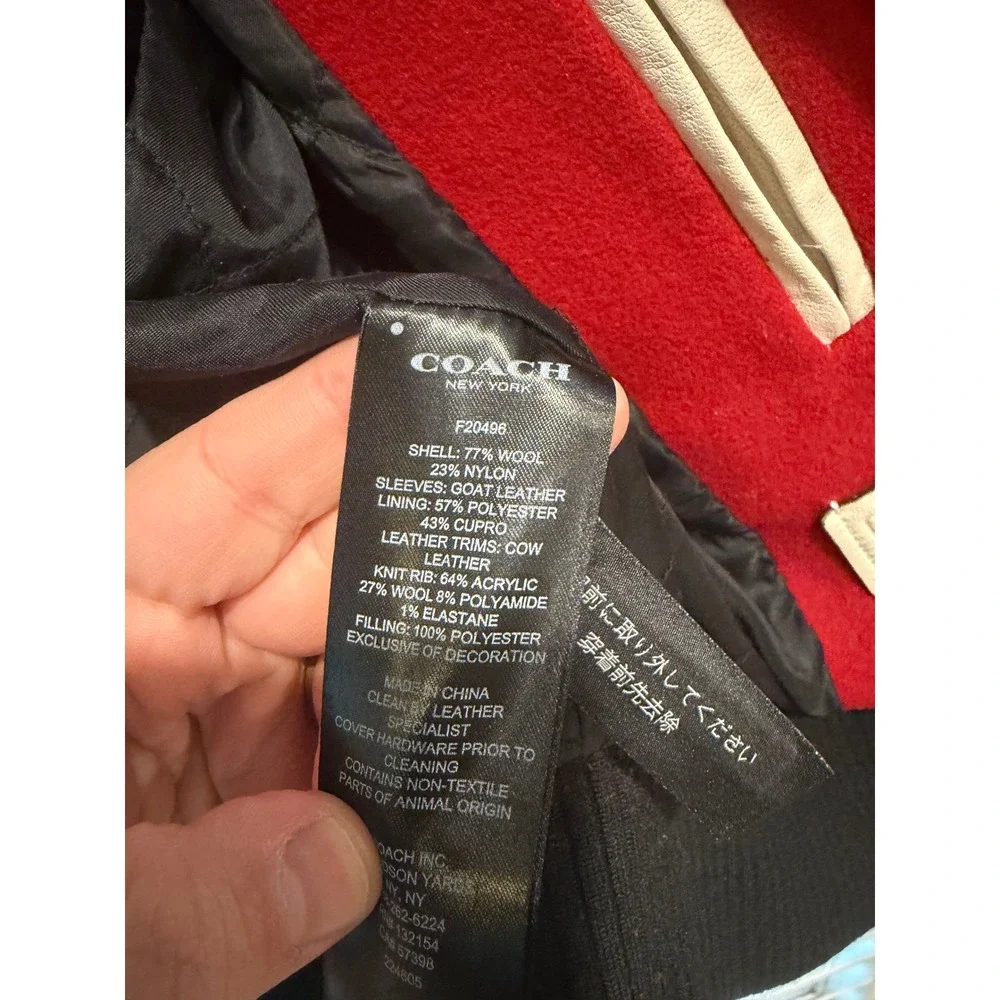 Coach New York Womens Red Wool Goat Leather Varsity Letterman Jacket F20496 S - Picture 8 of 9